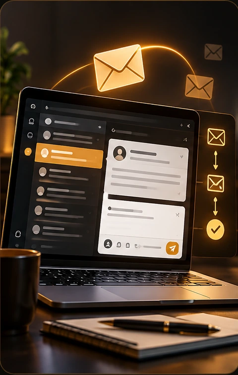 Connect sorting incoming email on a laptop